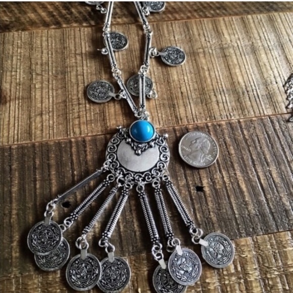 NWT Bohemian Necklace Silver Colored Blue Beads - Picture 3 of 6